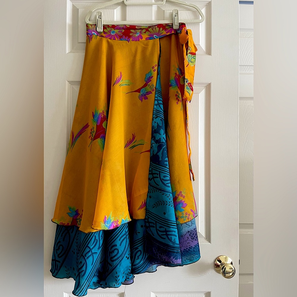 Kariza Wrap Skirt Womens Reversible Floral Bohemian Hippie Sz Large